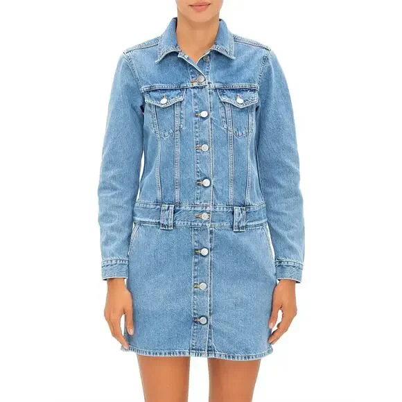 GANNI Washed Denim Long Sleeve Mini Dress Indigo Long Sleeve Women's 36/ US 4 - Picture 1 of 9